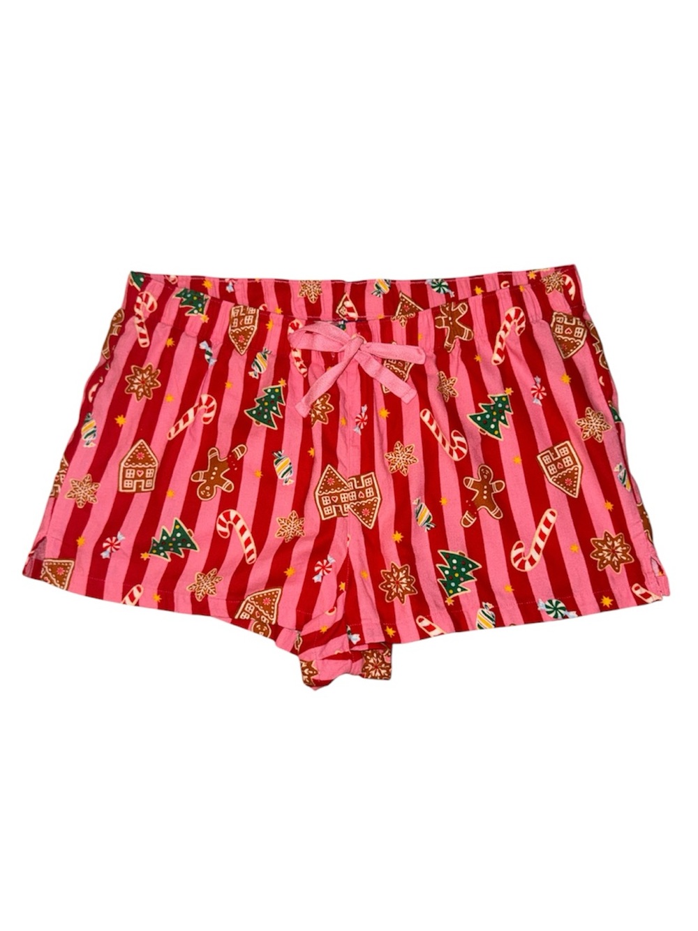 Old Navy Holiday Flannel Boxer Shorts XL Pink Red Christmas Gingerbread